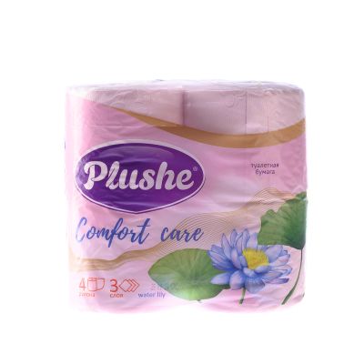 Бумага туалетная 3сл. уп.4шт Plushe "Comfort care" Water lily розовая