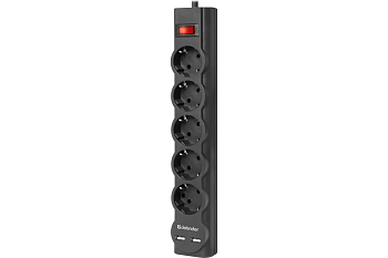 Удлинитель с сетевым фильтром 5х3м 2xUSB 2.1 A DFS 753 DEFENDER