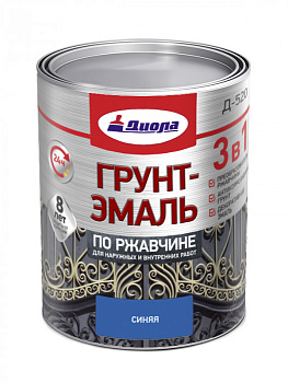 ДИОЛА Грунт-эмаль"3 в1" по ржавчине  синий 0,8кг/Ж.банка