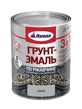 ДИОЛА Грунт-эмаль"3 в1" по ржавчине  серый 0,8кг/Ж.банка